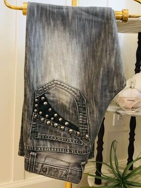 Y2K🔥FESTIVAL RAVE BAGGY STUDDED FADED GRAY DENIM PEPE JEANS 30 X 30